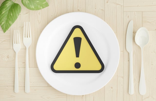 お皿と注意マーク