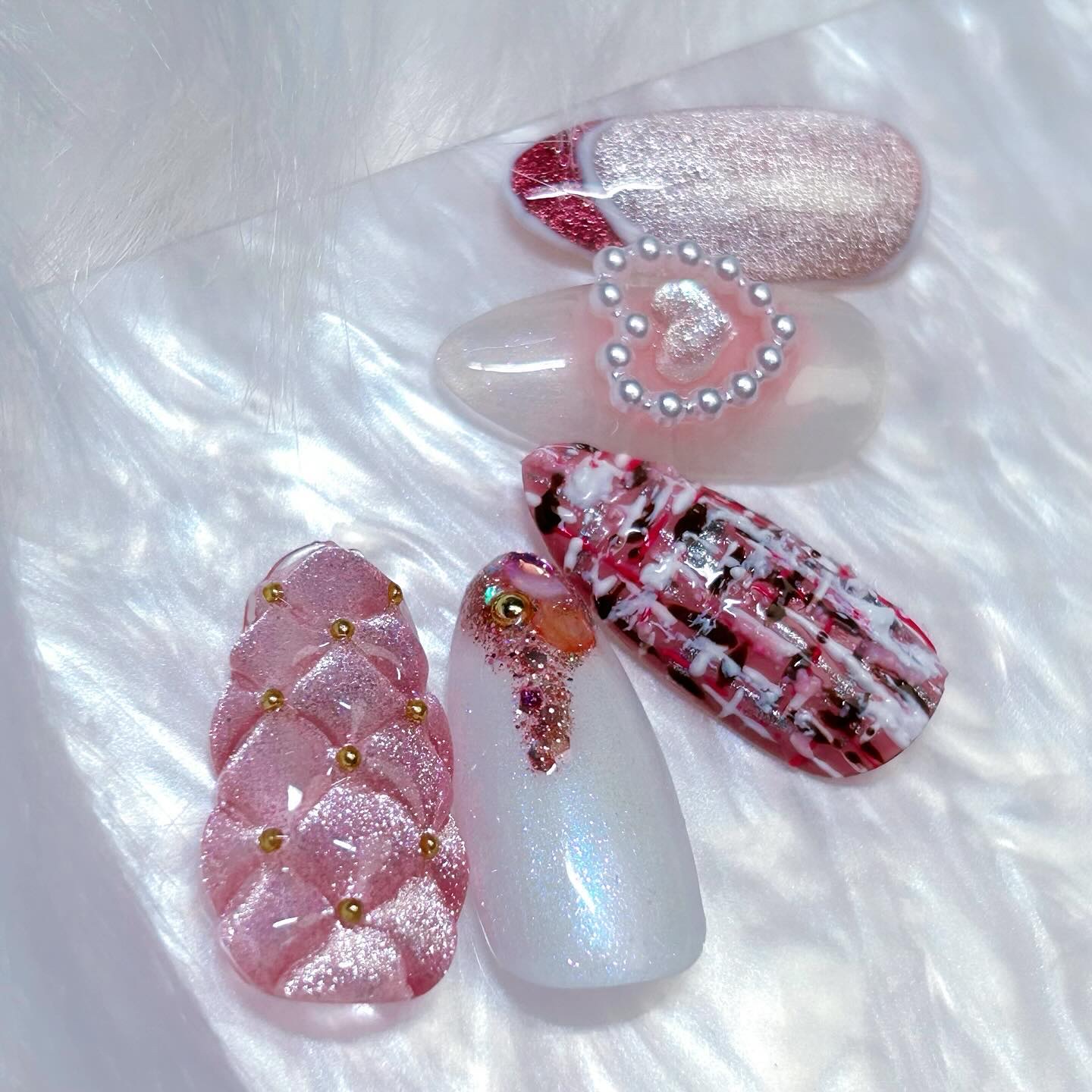 #ジェルネイル,#ピンクネイル,#ツイードネイル,#キルティングネイル,#フレンチネイルのネイルデザイン