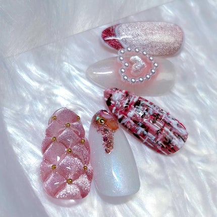#ジェルネイル,#ピンクネイル,#ツイードネイル,#キルティングネイル,#フレンチネイルのネイルデザイン
