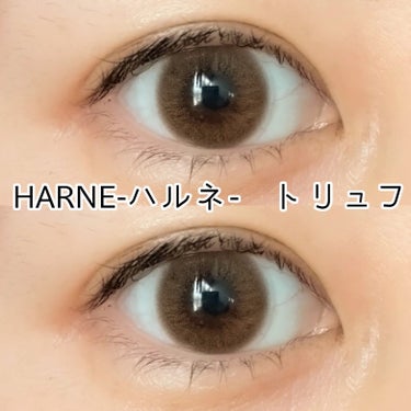 HARNE HARNE 1dayのクチコミ「自然な可愛さのあるカラコン♪
色素薄い系の茶色い瞳になります。
直径も大きくなく、フチもやわら.....」（1枚目）