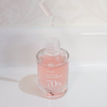 Anua 桃70%ナイアシンセラムのクチコミ「ピンク色が可愛い美容液🍑 桃70％ ナイアシンセラム

この美容液、『LDK2024年３月号』.....」（2枚目）