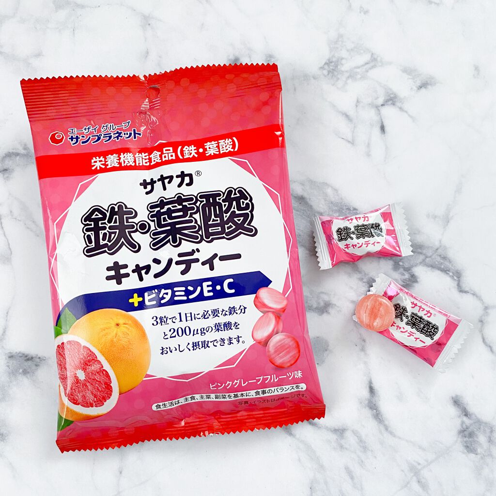 豊富な品 Mini-sサヤカ 葉酸キャンディー 65g ピンクグレープフルーツ味 鉄 飴、ソフトキャンディ