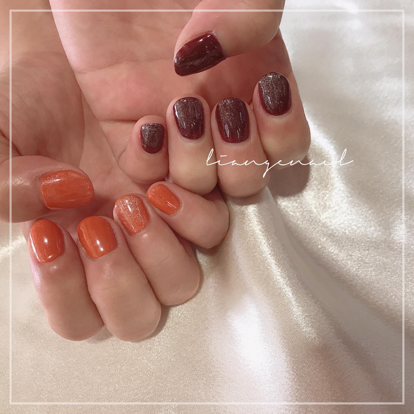 #リアンジェネイル,#柏ネイル,#ネイル,#秋ネイル,#ワンカラーネイル,#オレンジネイルのネイルデザイン