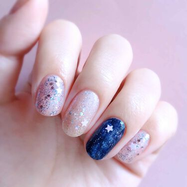 ダイヤモンドネイルポリッシュ Homeiを使った口コミ 100均のメイクスポンジを使った宇宙ネイル By ぬくれお セルフネイル Lips