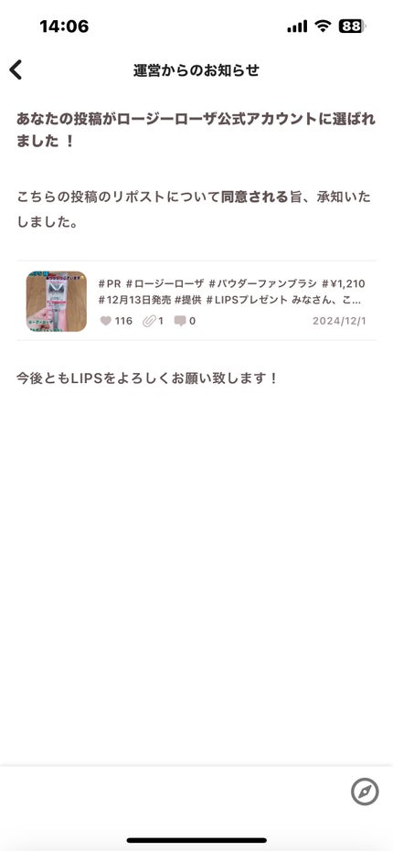 パウダーファンブラシ/ロージーローザ/メイクブラシを使ったクチコミ(1枚目)