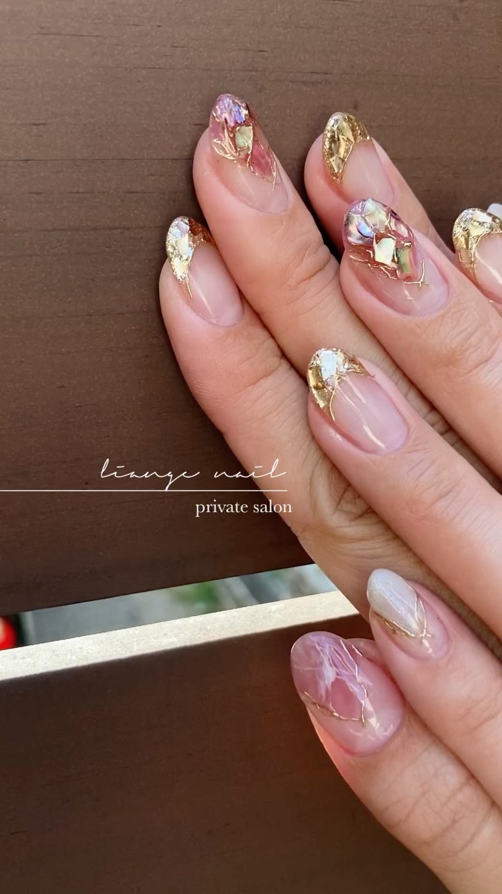 #ネイル,#夏ネイル,#大人ニュアンスネイル,#ニュアンスネイル,#ジェルネイル,#ミラーネイル,#シェルネイル,#ピンクネイルのネイルデザイン