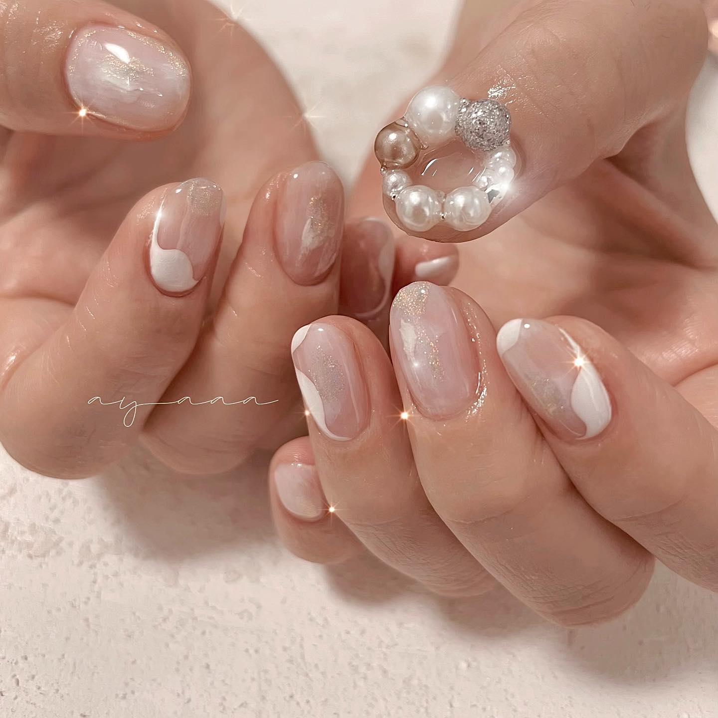 #クリスマスネイル,#リースネイル,#パールネイルのネイルデザイン