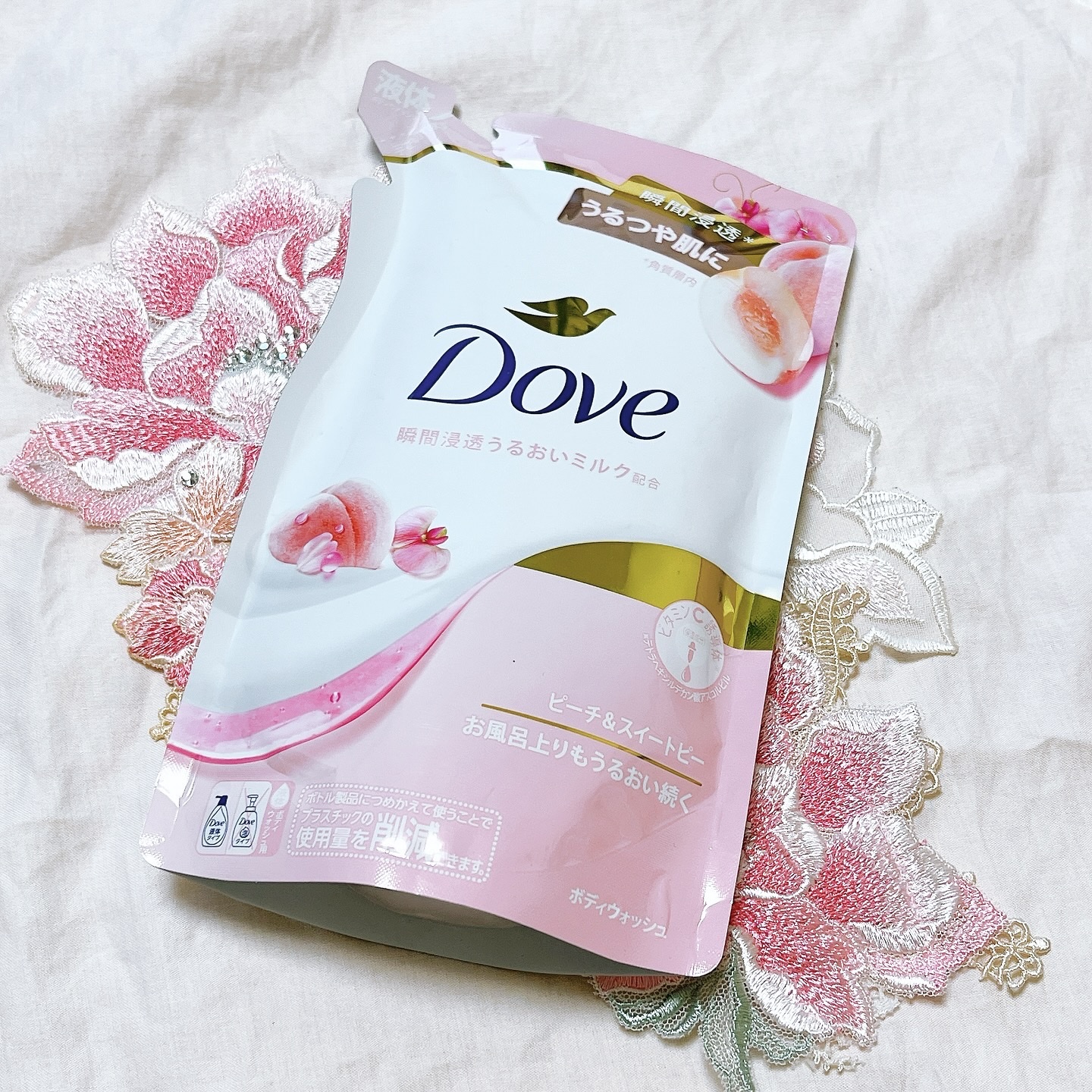 ボディウォッシュ ピーチ＆スイートピー つめかえ（330g）/ダヴ/ボディソープを使ったクチコミ（1枚目）