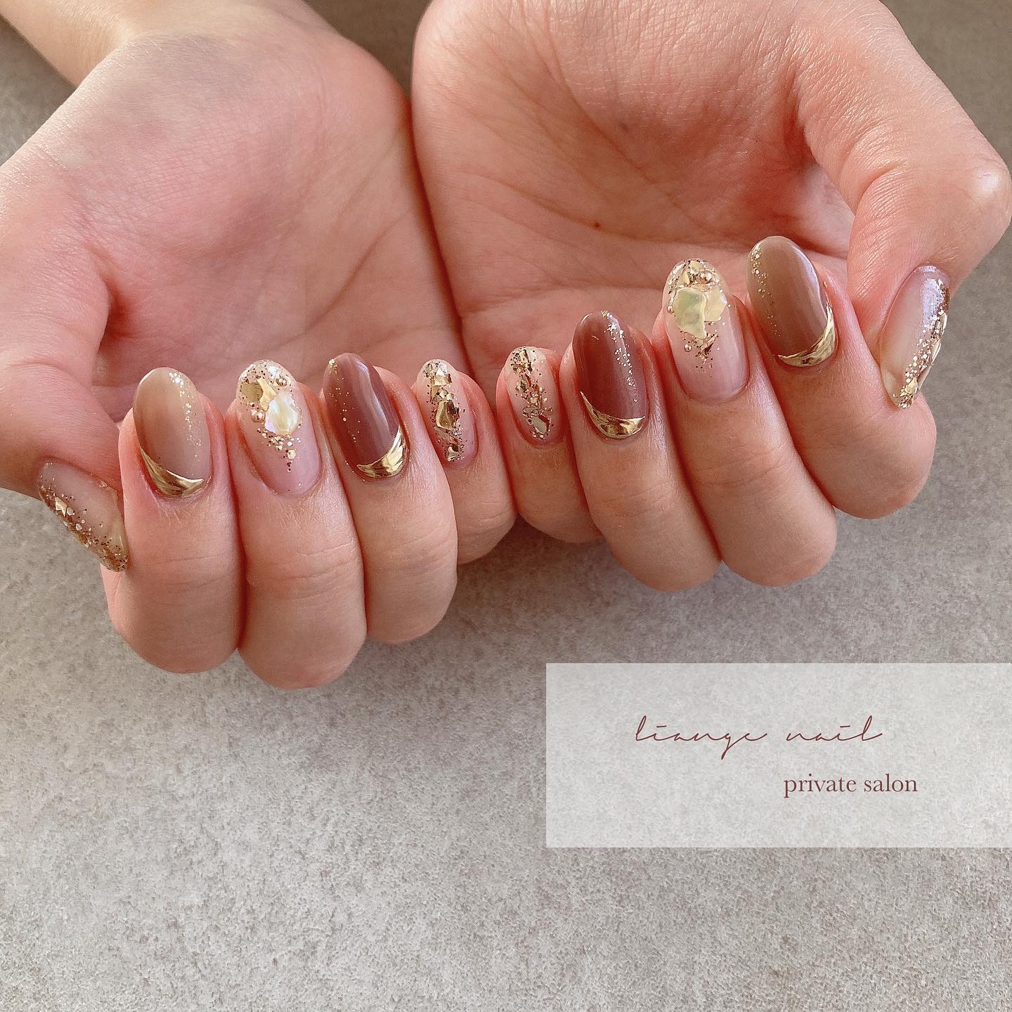 #リアンジェネイル,#柏ネイル,#ネイル,#ニュアンスネイル,#大人ニュアンスネイル,#秋ネイル,#冬ネイル,#シェルネイル,#ミラーネイルのネイルデザイン