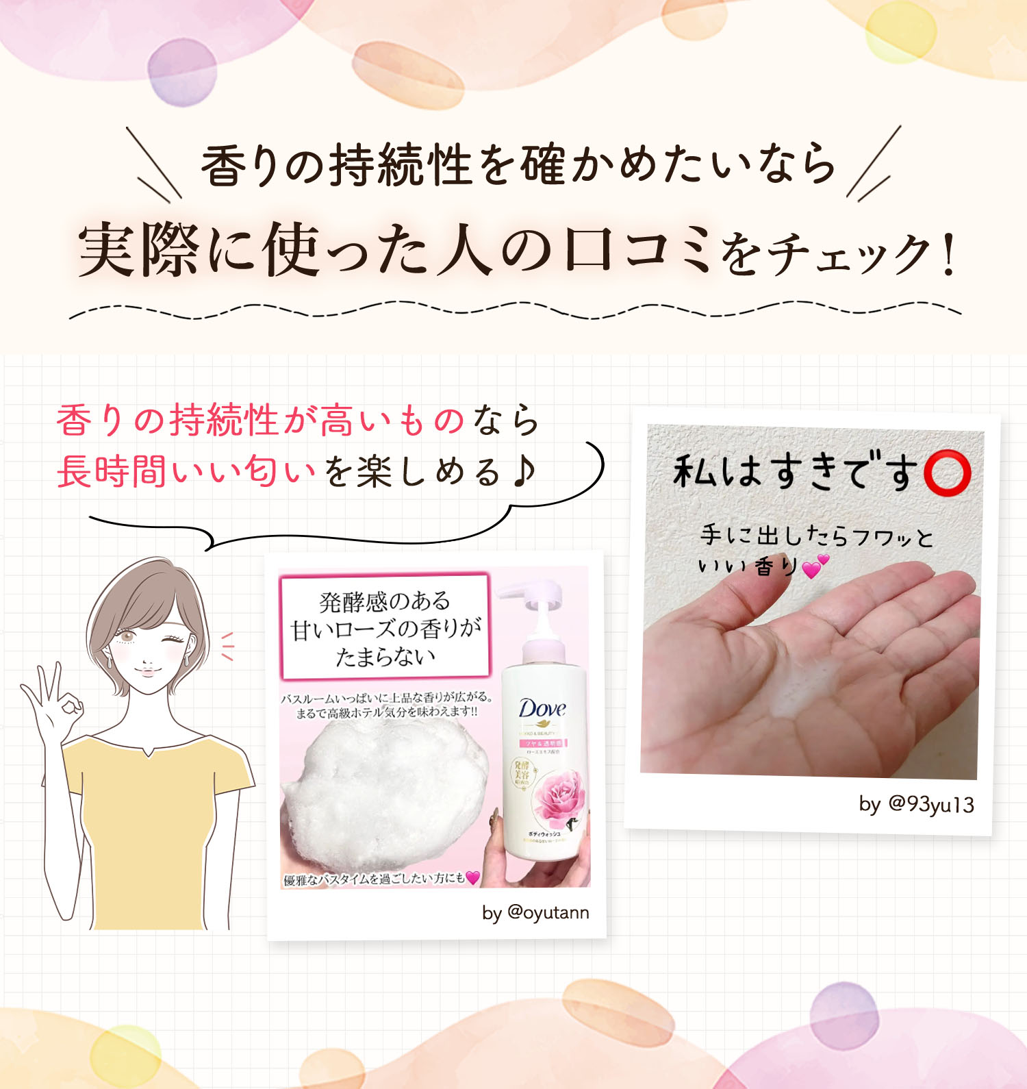 香りの持続性を確かめたいなら実際に使った人の口コミをチェック！香りの持続性が高いものなら長時間いい匂いを楽しめる♪