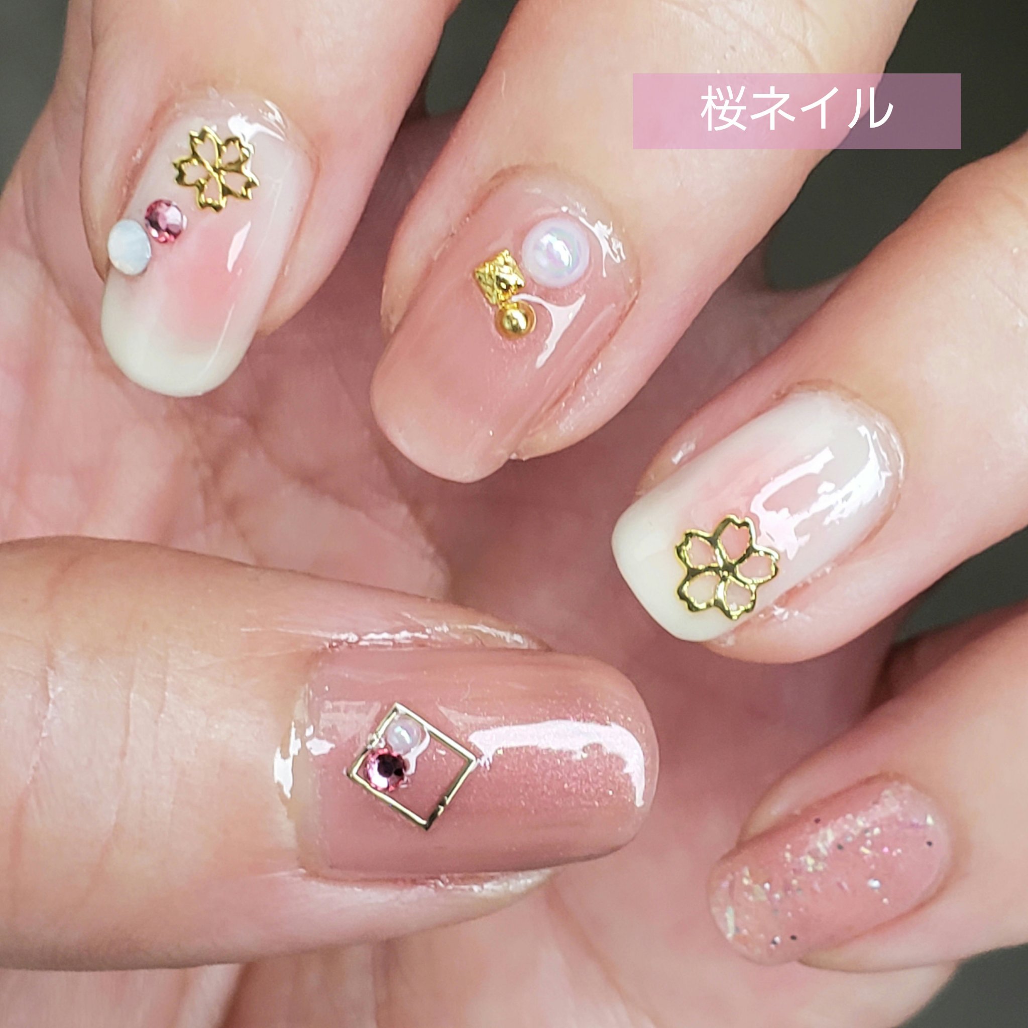 #セルフネイル,#桜ネイル,#チークネイルのネイルデザイン