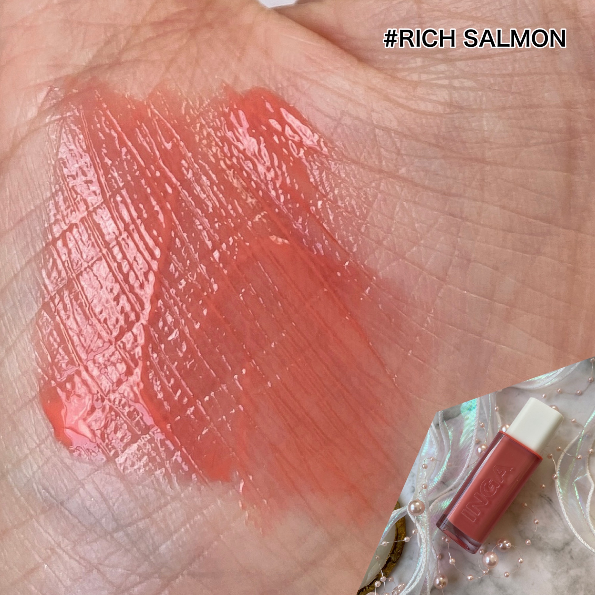 ウォーターグローリップティント 02 リッチサーモン（Rich Salmon）/INGA/リップティントを使ったクチコミ（3枚目）