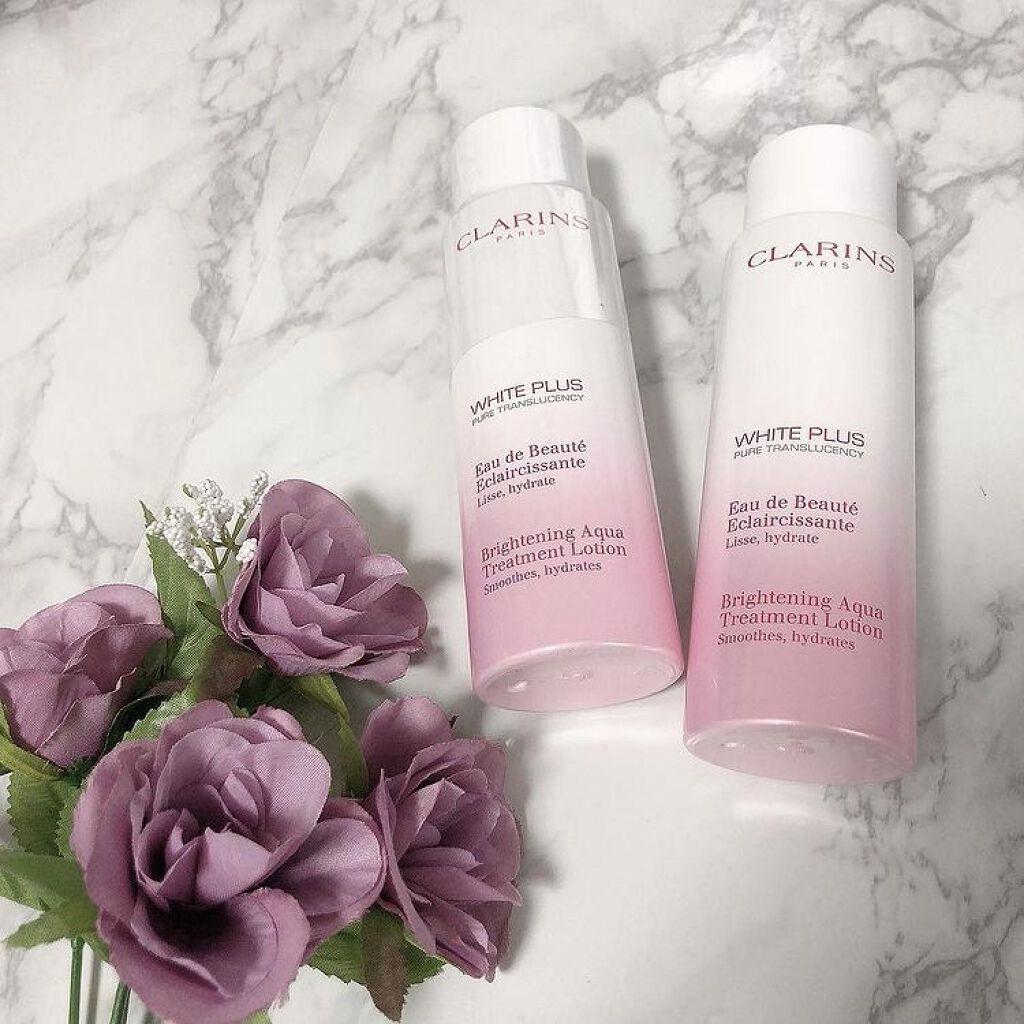 CLARINS ホワイト-プラス アクア ローションのクチコミ「はい来ましたしゃばしゃば系で
好きなテクスチャー🍒

まじで手に取っても肌につけてもとろみ0で.....」（1枚目）