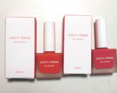 A'pieu JUICY PANG BLUSHER
CR02   PK02
Qoo10で2個セット¥1250くらいで購入しました
オレンジ系とピンク系のレビューです！

2枚目の上からCR02のぼかした