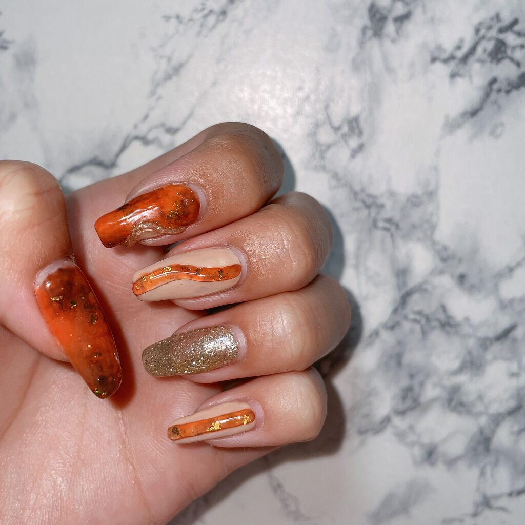 #べっ甲ネイル,#セルフネイル,#ジェルネイル,#セリアジェルネイルのネイルデザイン