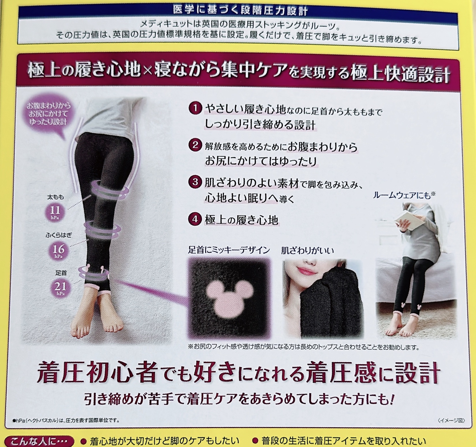 フワッとキュッと 着圧パジャマレギンス ネイビーグレーL/メディキュット/着圧ソックス・レギンスを使ったクチコミ（2枚目）