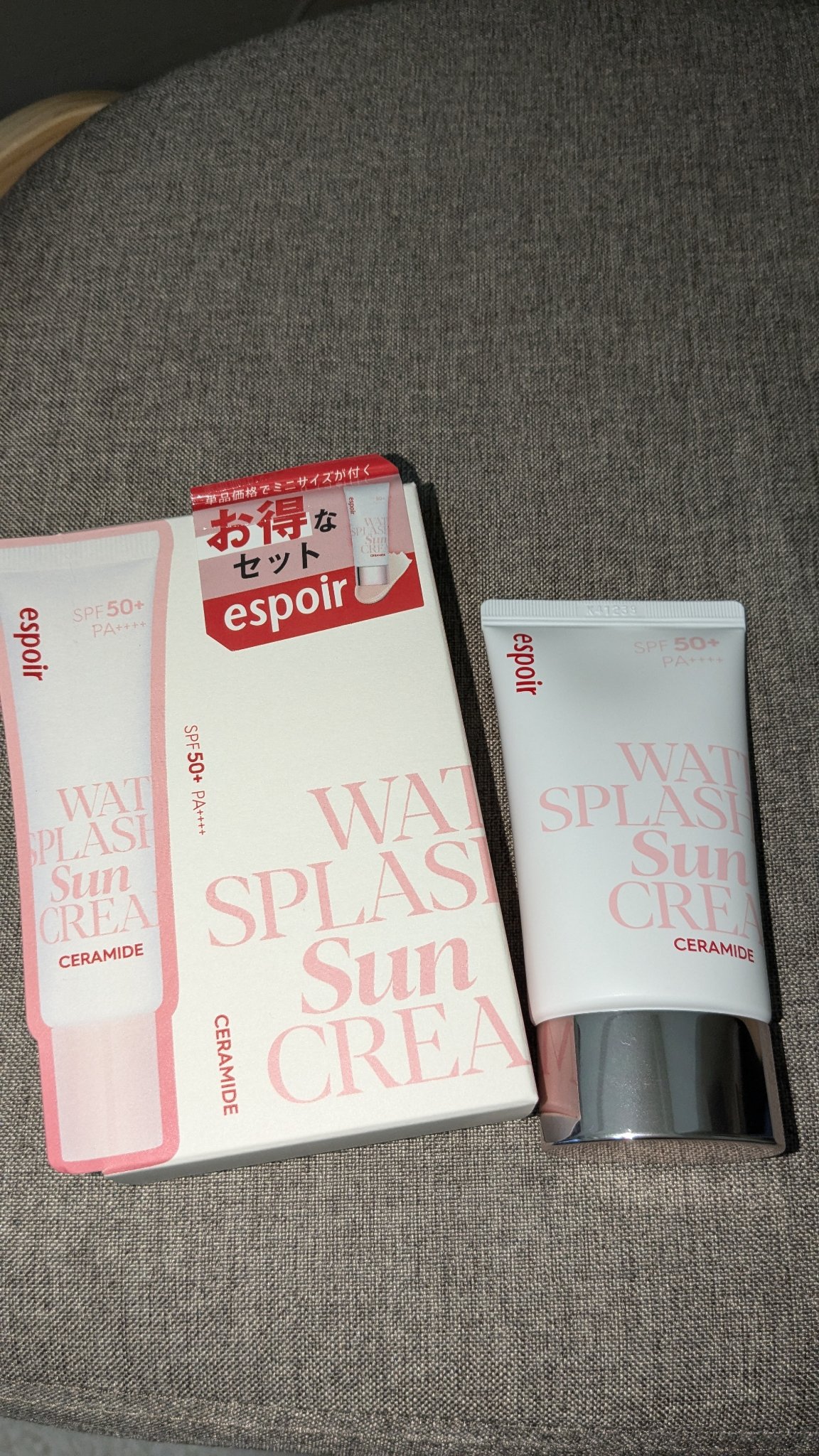 ウォータースプラッシュサンクリーム セラミド ミニ付きセット（60ml+20ml）/espoir/日焼け止めクリームを使ったクチコミ（1枚目）