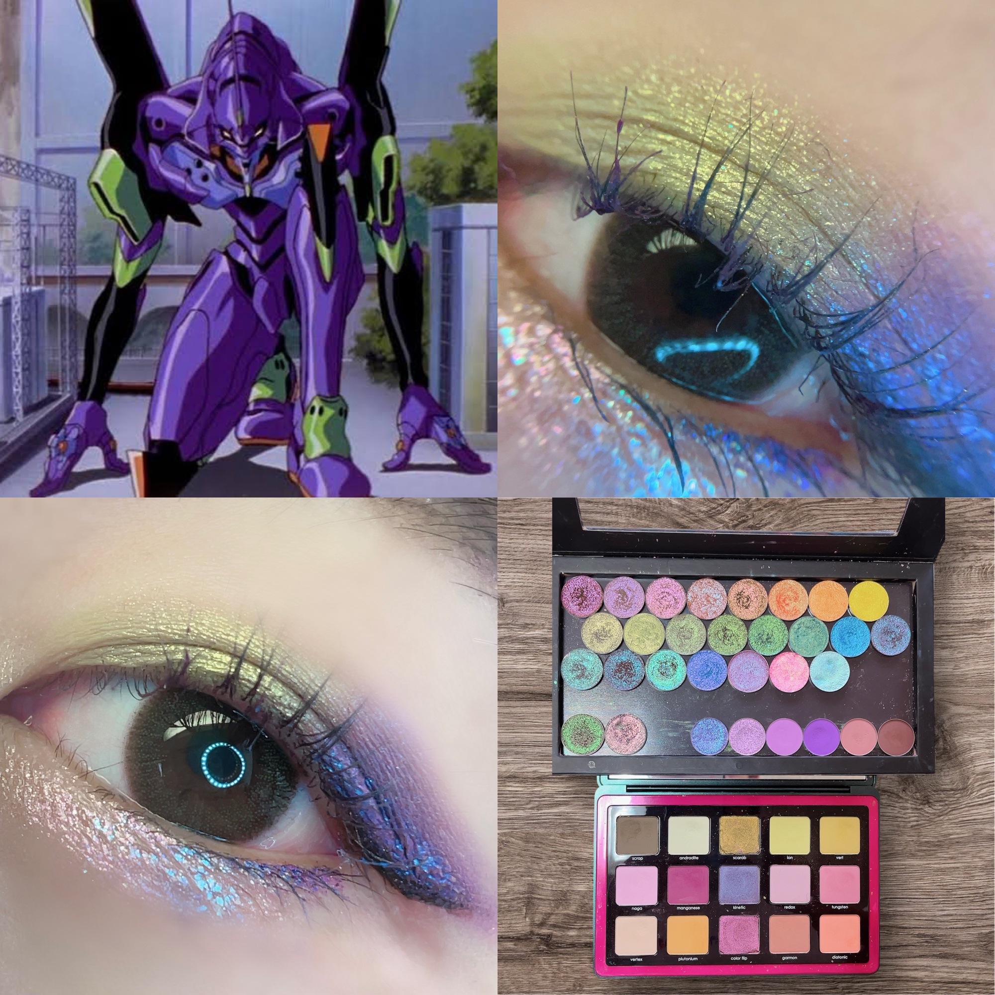 #メイク健忘録
#概念メイク #新世紀エヴァンゲリオン💚💜


ナターシャデノナとmakecosmeticsという海外コスメを使いました！