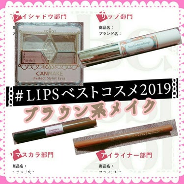 #LIPSベストコスメ2019

✧︎ブラウン系メイク✧︎

⚡アイシャドウ部門⚡
🌊パーフェクトスタイリストアイズ  18
価格:780円＋税
これひとつで2通りの塗り方がある！
何種類もあるから自分