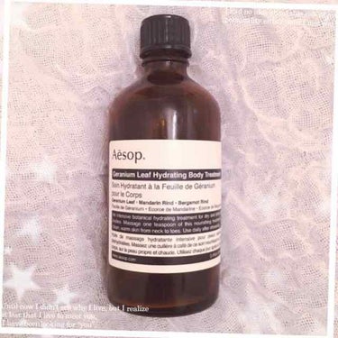 Aesop(イソップ)
【Geranium Leaf Hydrating body Treatment】

冬の乾燥肌にはオイルは必須！

お風呂上がりに浴室で濡れた肌に薄く延ばすだけ♡
柔らかいモッチ