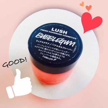 LUSH リップスクラブ / バブルガムフレーバー 
スクラブからキャンディの甘い匂い♡
思わず手に取って舐めてみたくなります。笑
唇にこれをつけて、ぬるま湯で洗い流すと
つるつるになりますよ〜･:*+