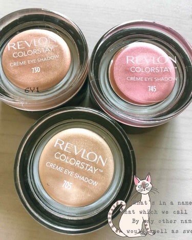 Revlonカラーステイクリームアイシャドウ
730/705/745
シマー感が綺麗で好きです。小さなブラシがセットされています。あと2色くらい気になる色があるので買い足し予定❤