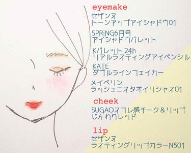 【ちょっぴり永野芽郁さんをイメージした？？】赤リップメイク💄✨

✨アイメイク

①トーンアップアイシャドウの左の色をアイホール全体と下まぶたにのせる

②真ん中の色を下まぶたの目尻3分の1に入れる

