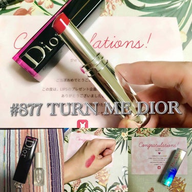 877 TURN ME DIOR 以前から買っては手放すを繰り返してた赤リップ。まさかこんな形でドンピシャの色に出逢えるなんて！LIPSのプレゼント企画でいただきました。(運営様ありがとうございます🙏)