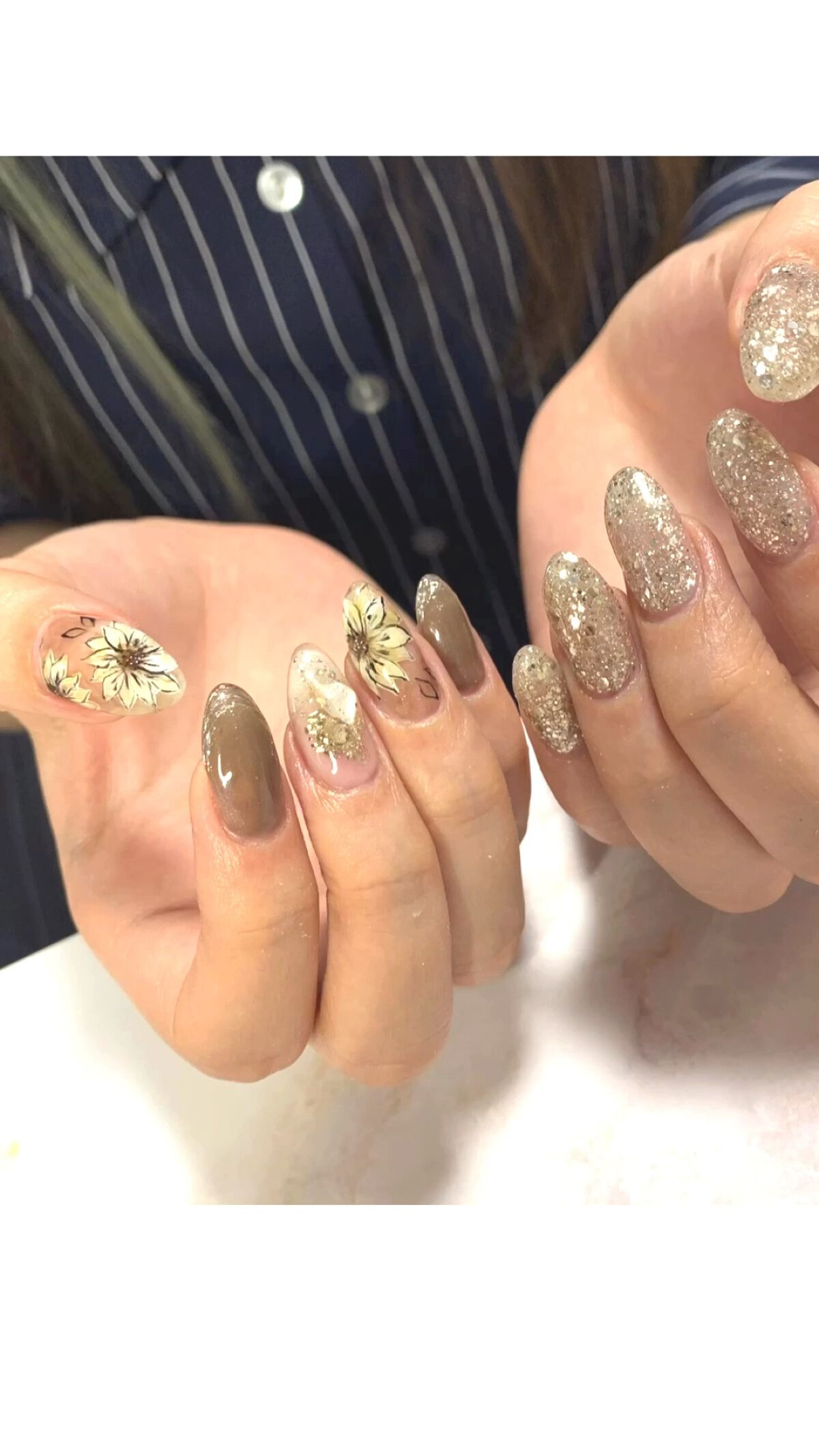 #夏ネイル,#アンティークネイル,#ひまわりネイルのネイルデザイン