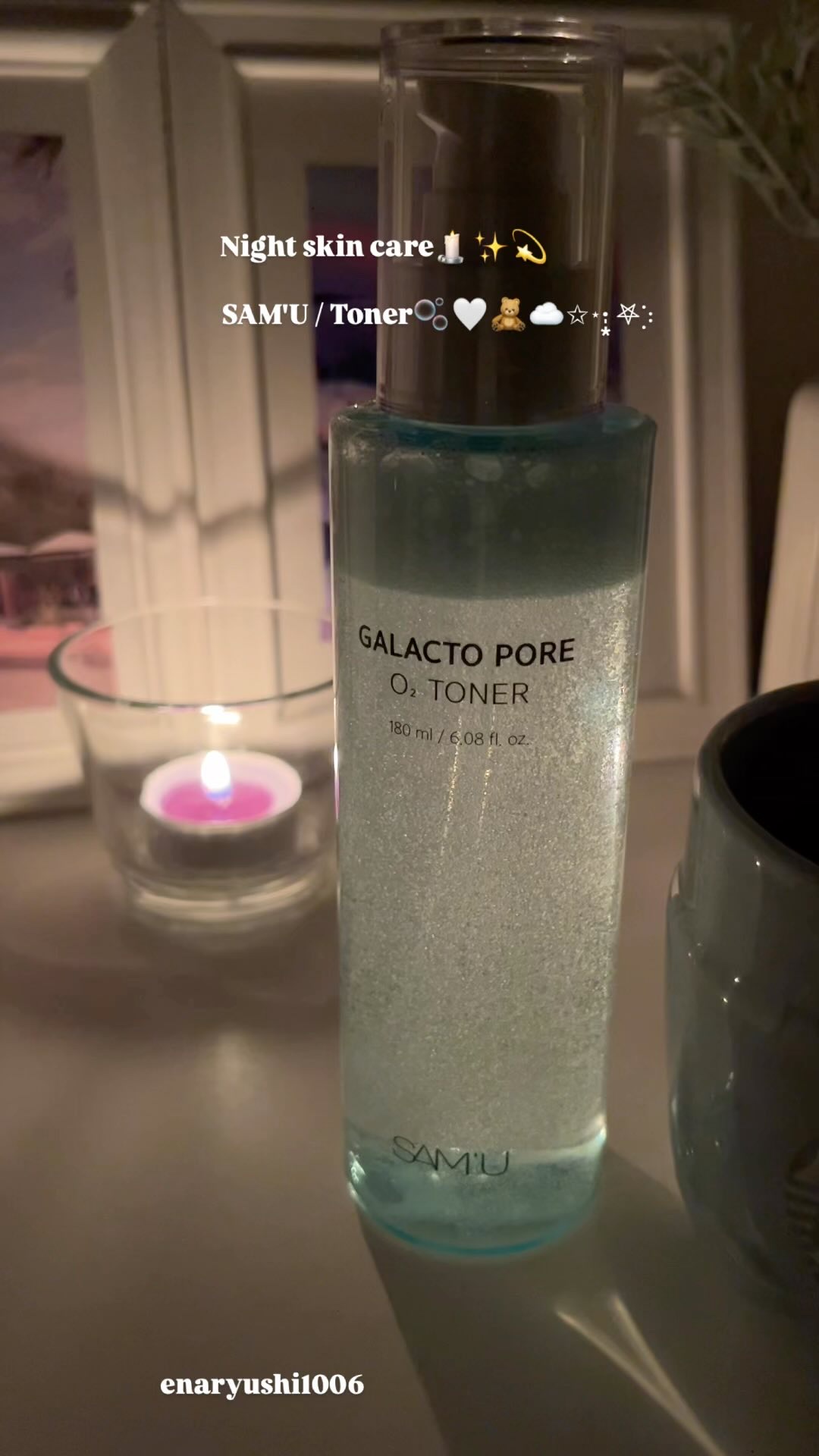 ⋆ 𓂃𓈒 🧸🤍🫧₊·☪︎⋆˚｡𖤐⡱

Night skin care🕯️✨💫

【SAM'U サミュ】
@sam_u_jp 

☁️ガラクトポアオーツトナー

使用する前に振ると現れる酸素(O₂)バブルで毛穴奥の汚れもスッキ