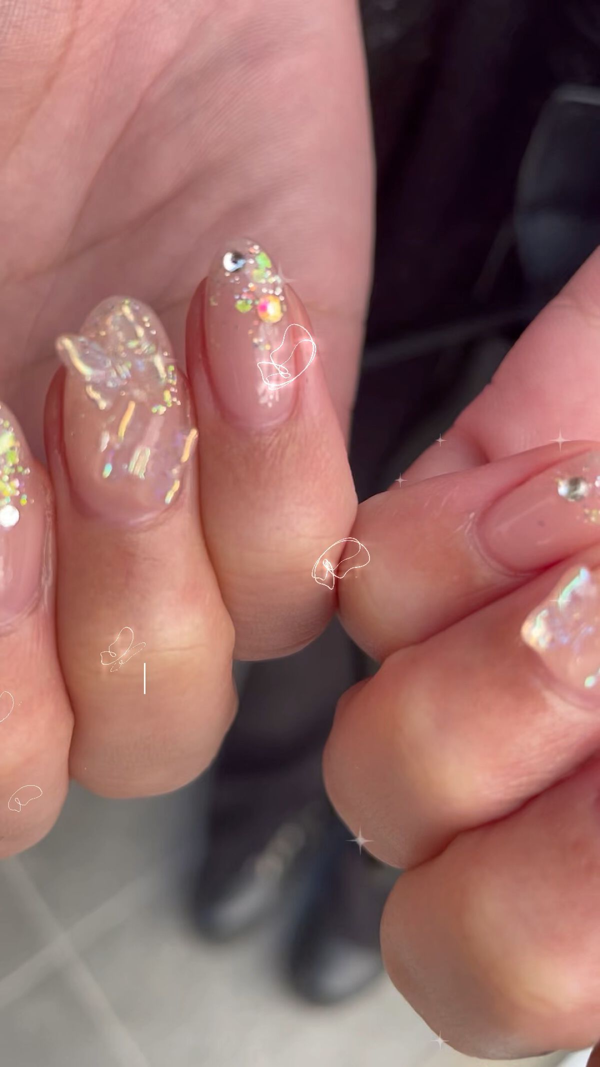 #オーロラネイル,#冬ネイル,#蝶々ネイル,#キラキラネイルのネイルデザイン