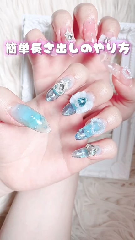 LALONA ACRYL GELのクチコミ「\プチプラ夏の透け感nail💎💍✨️/
【長さ出しの方法も❕】
安いネイルの材料だけで夏向け.....」(3枚目)