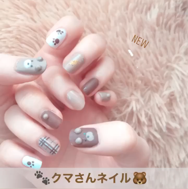 #クマさんネイル,#ブラウンネイル,#可愛いネイルのネイルデザイン