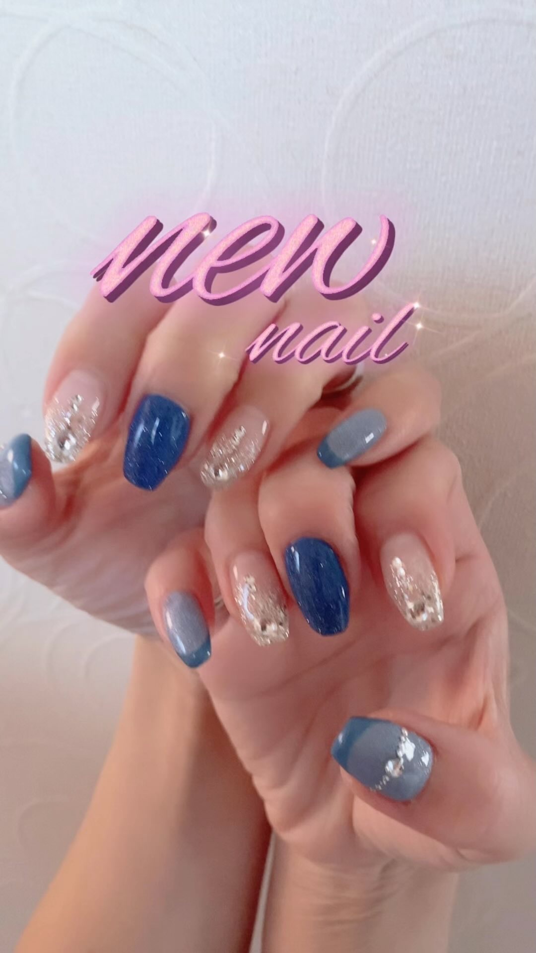 #ニュアンスネイル,#ブルーネイル,#マグネットネイル,#フラッシュネイル,#ラメネイルのネイルデザイン