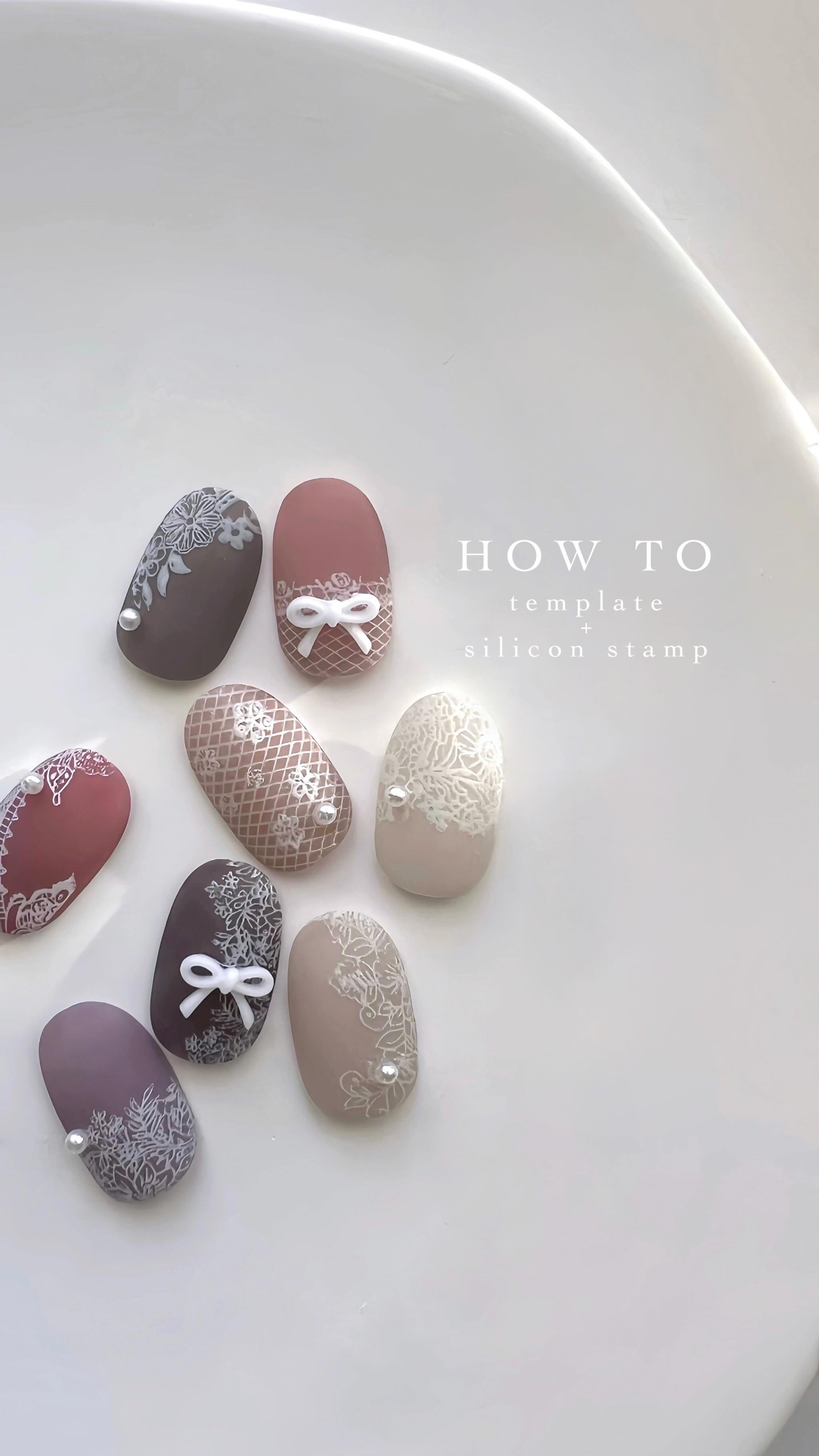 #レースネイル,#スタンプネイル,#りぼんネイル,#セルフネイル,#冬ネイル,#春ネイル,#laceネイル,#大人可愛いネイルのネイルデザイン