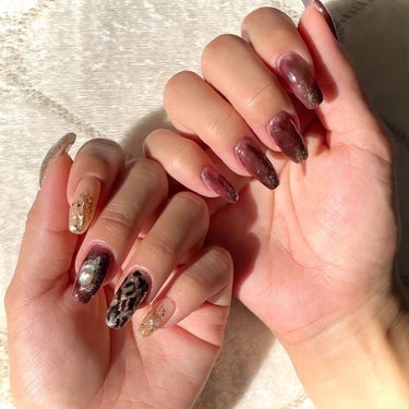 プリジェル PREGEL スタイリングベースのクチコミ「🥀🐆🍷 #selfnails #セルフネイル

⚠︎5枚目 使用アイテム

久しぶりに派手にし.....」（3枚目）