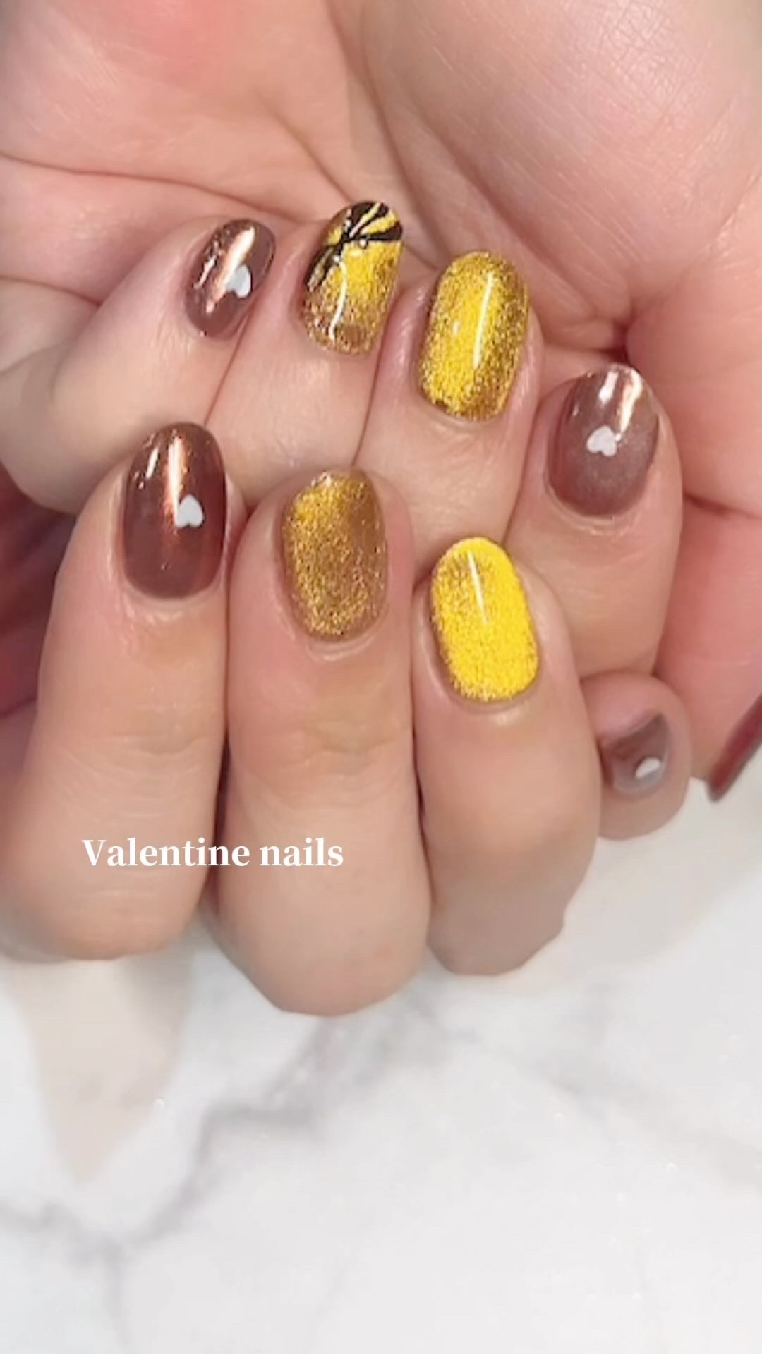 #セルフネイル,#バレンタインネイル,#ハートネイル,#チョコレートネイル,#ブラウンネイルのネイルデザイン