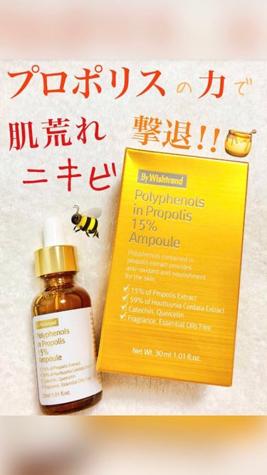 By Wishtrend
ポリフェノール イン プロポリス 15% アンプル

プロポリスを15%も配合した美容液🍯🐝

とろみのあるテクスチャーですがベタつかず、すっと馴染んでくれます。塗った後の肌は