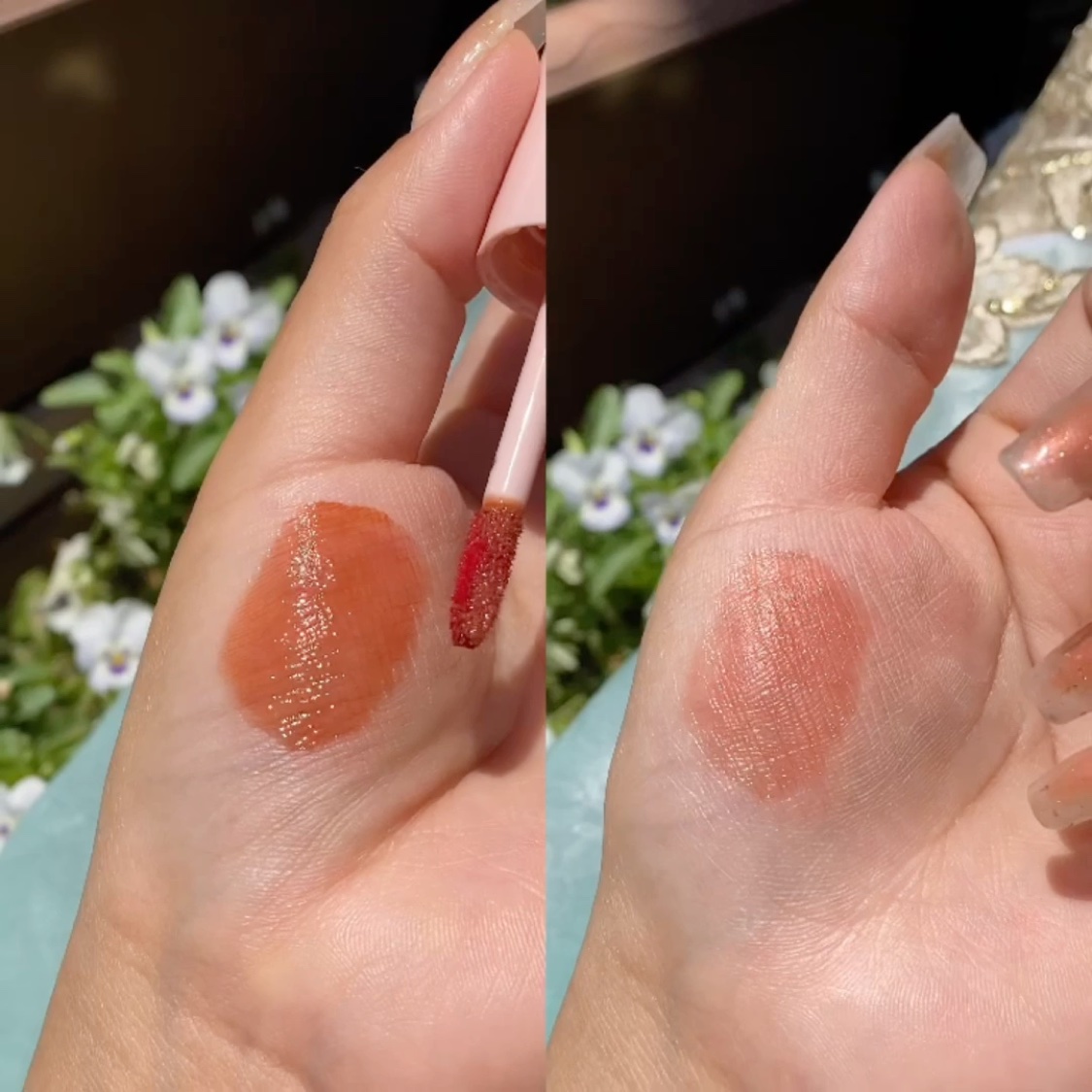 アンドバイロムアンド　グラッシーボムティント BE01 ヌーディーヌード/&nd by rom&nd/リップティントを使ったクチコミ（2枚目）