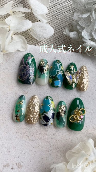 振袖ネイル👘成人式ネイル✨
　
その他のデザインはこちらから▶︎▷▶︎#ramrumnail 
　
お着物の鞠柄を入れたお任せデザイン✨
個性的で他とは被らないデザインに💕
　
オーダーありがとうござい