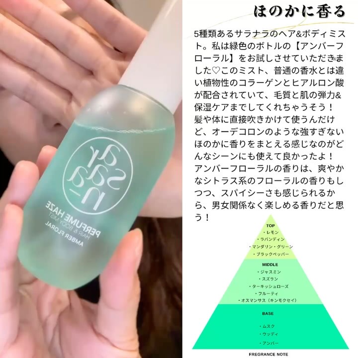 パフュームヘイズ ヘア&ボディミスト/SARANARA/ヘアミストの動画クチコミ1つ目
