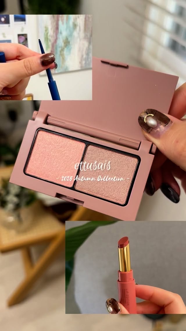 ettusais
2025 Autumn Collection 🍂
　
華やかなピンクパレットと
同じ色味のティントリップ、
秋っぽいインディゴブラックのジェルライナー
　
特にお気に入りはジェルライナー！
　
ジェルライナーって粘膜にラ