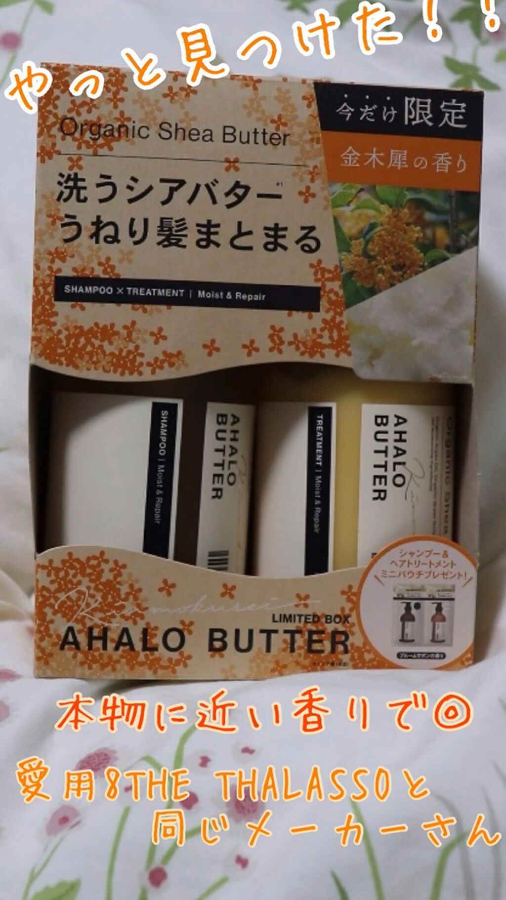 モイスト＆リペア シャンプー＆ヘアトリートメント 限定セット キンモクセイの香り/AHALO BUTTER/シャンプー・コンディショナーを使ったクチコミ（1枚目）