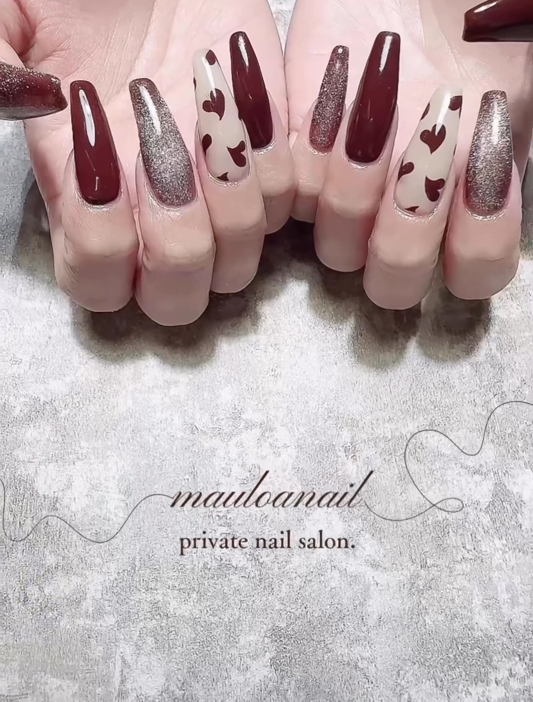 #ハートネイル,#ネイル,#アートネイル,#冬ネイル,#チョコネイル,#リングネイル,#ボルドーフレンチネイル,#ボルドーネイル,#ミラーネイル,#手書きアートネイル,#ハートネイル,#パーツネイル,#ベージュネイル,#バレンタインネイル,#冬ネイル,#天王寺ネイルのネイルデザイン