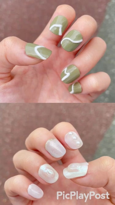 iro gelのF-26とA-1を主に使ったネイル💅

うねうねはNAIL TOWNのクリアアイシングジェルとA-1をまぜて🌸

右手のぷっくりも全てアイシングジェルを使用しています😌💚
DAISOのオ