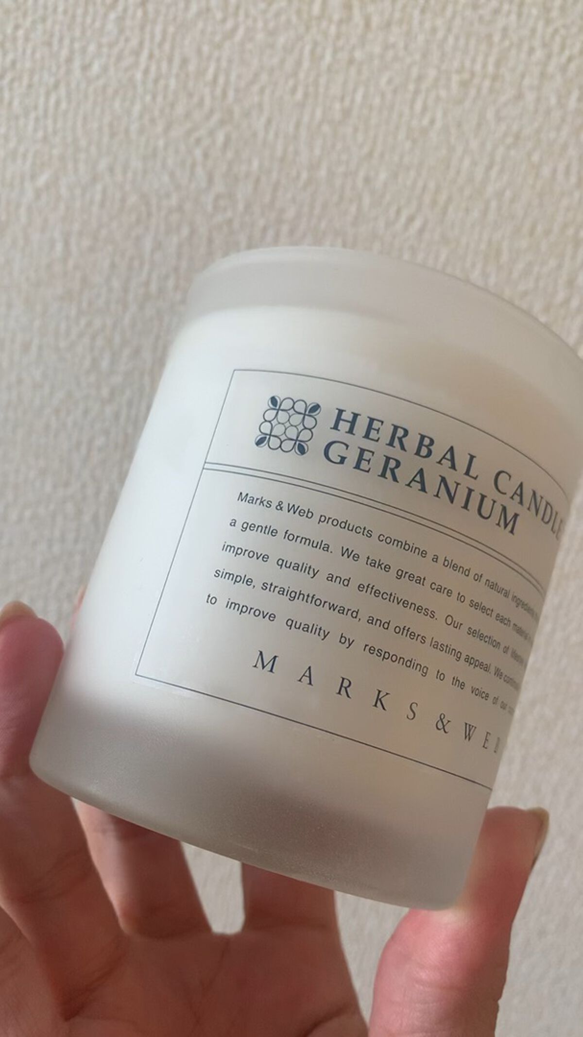 MARKS&WEB ハンドメイド ハーバルキャンドルグラスのクチコミ「MARKS&WEB
ハンドメイド ハーバルキャンドルグラス
ゼラニウム

置いておくだけで可愛.....」（1枚目）