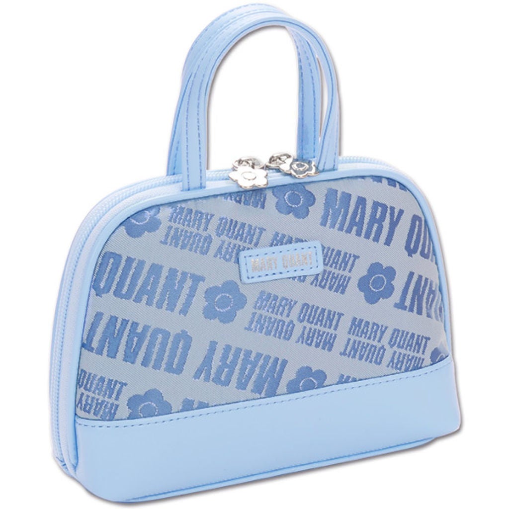 ポーチ ロゴジャカード ハンドル付ラウンドポーチ(ブルー)