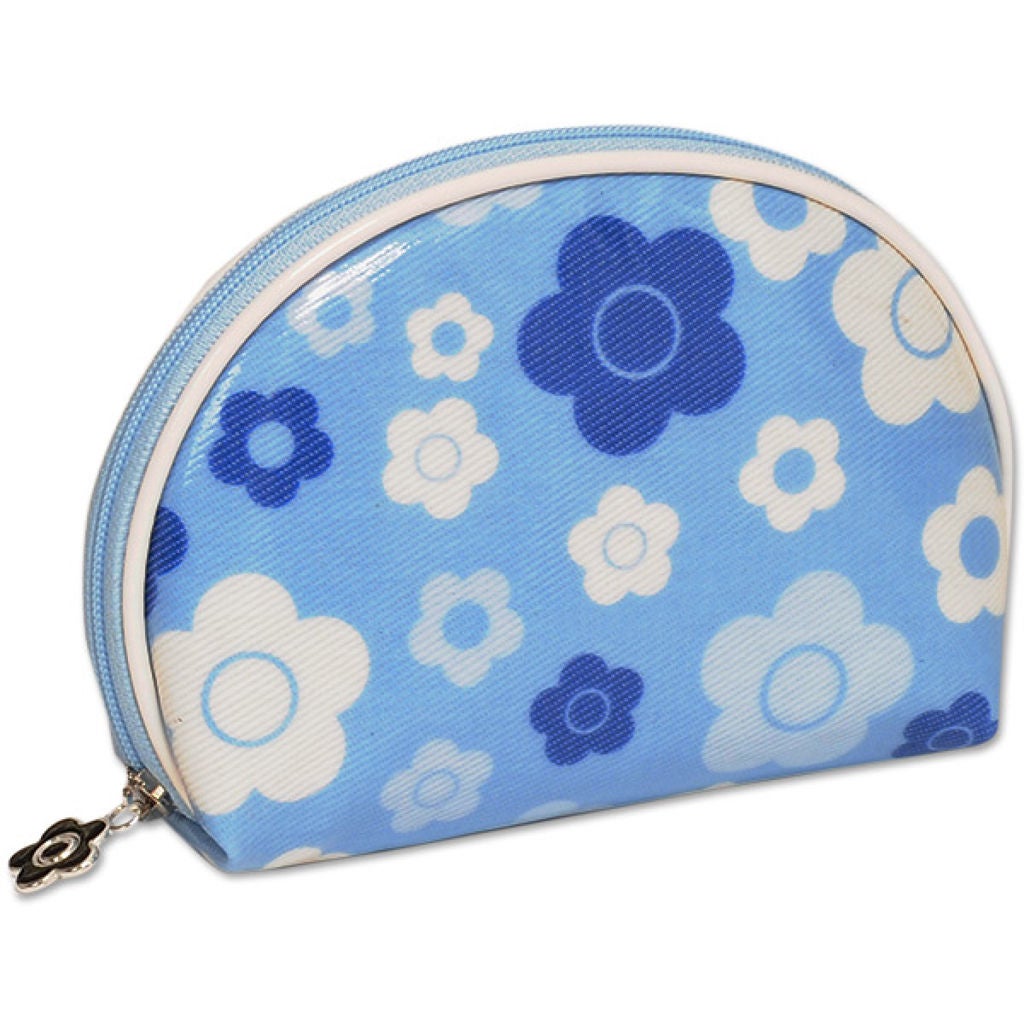 ポーチ デニムライクデイジー ラウンドポーチ(ブルー)